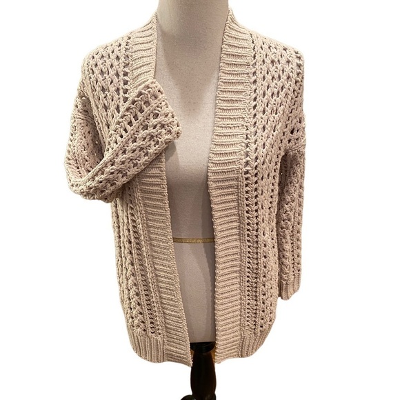 Dex Crocheted 3D Knit Cream Color Open Front Women’s Cardigan Size XS - Picture 3 of 13